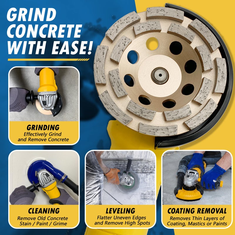 EDiamondTools عجلات طحن الماس 4" للخرسانة أو البناء، 16 شريحة مزدوجة، 30/40 حبيبة، رابطة متوسطة، 5/8"-11 محور - Image 4